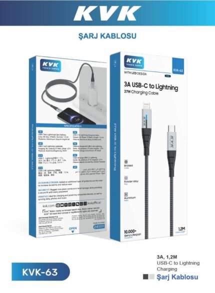 HASIR IŞIKLI 3A USB-C TO LIGHTINING 27W 1.2M ŞARJ KABLOSU