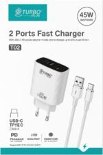 kvkstore.com.tr | TURBO PLUS T02 45W Çift Portlu USB-C to Type-C Hızlı Şarj Cihazı